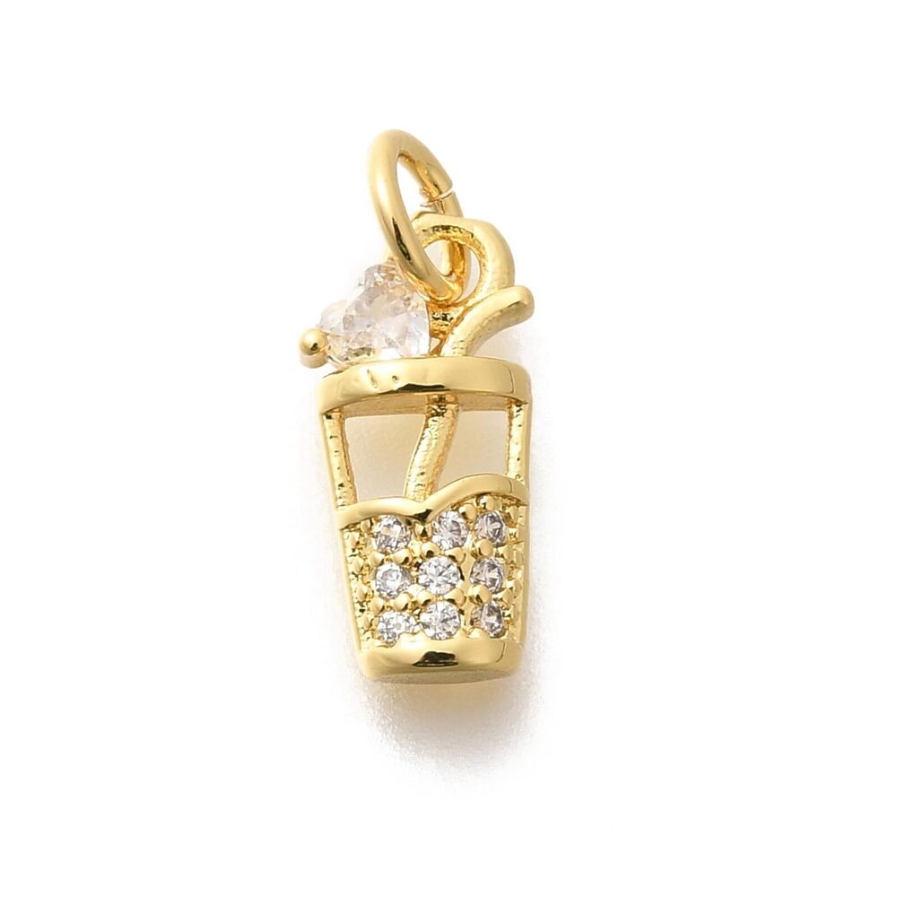 2753 10 pcs Golden Color Milk Tea Theme Brass Pave Cubic Zirconia Charms